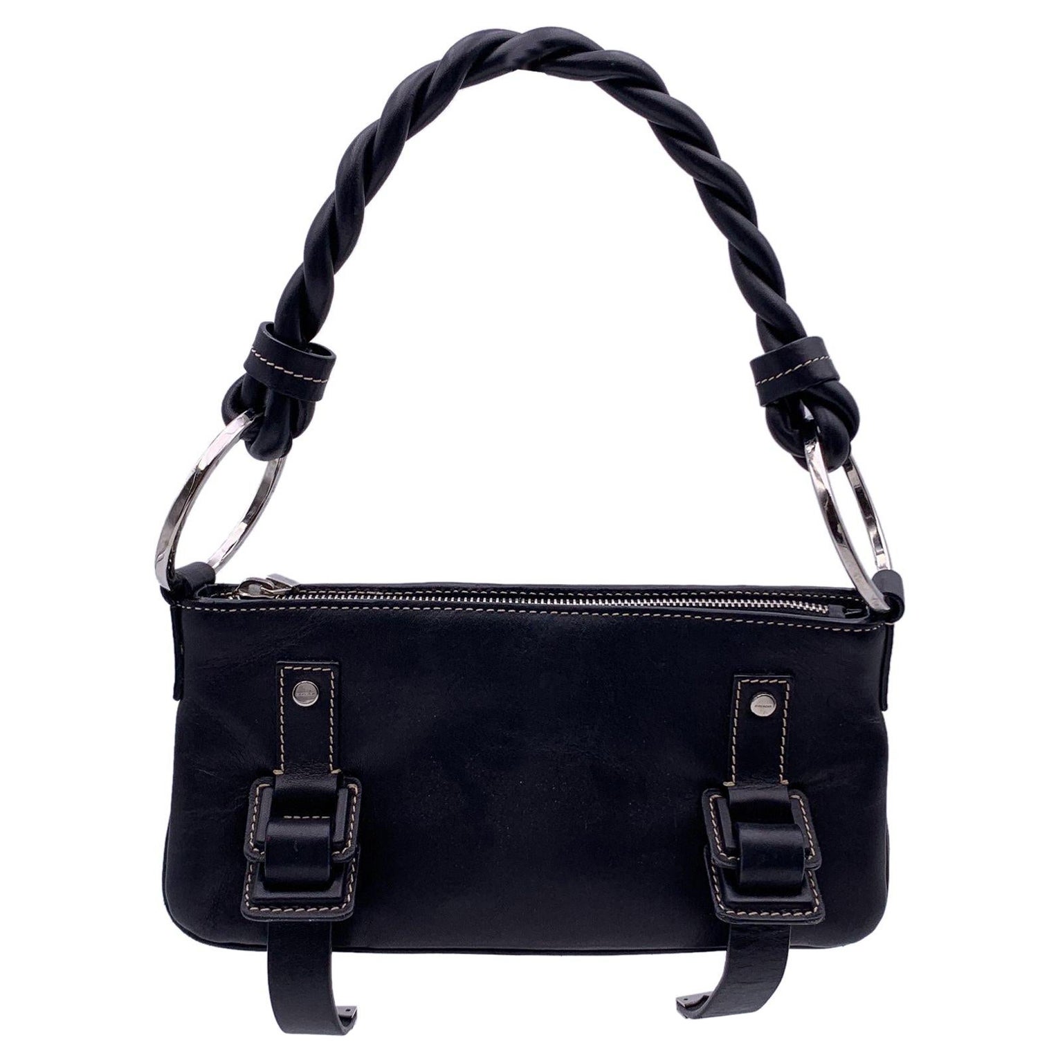 Givenchy Black Leather Shoulder Bag Braided Strap