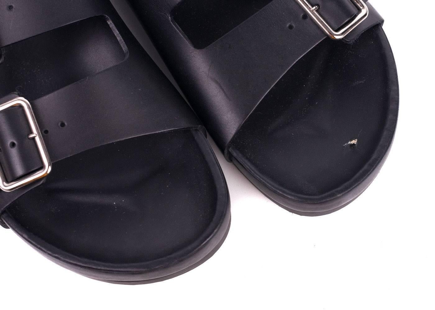 Women's or Men's Givenchy Black Leather Silver Accent Swiss Flat Sandals For Sale