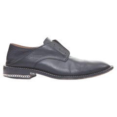 GIVENCHY black leather silver chain block heel brogue shoes