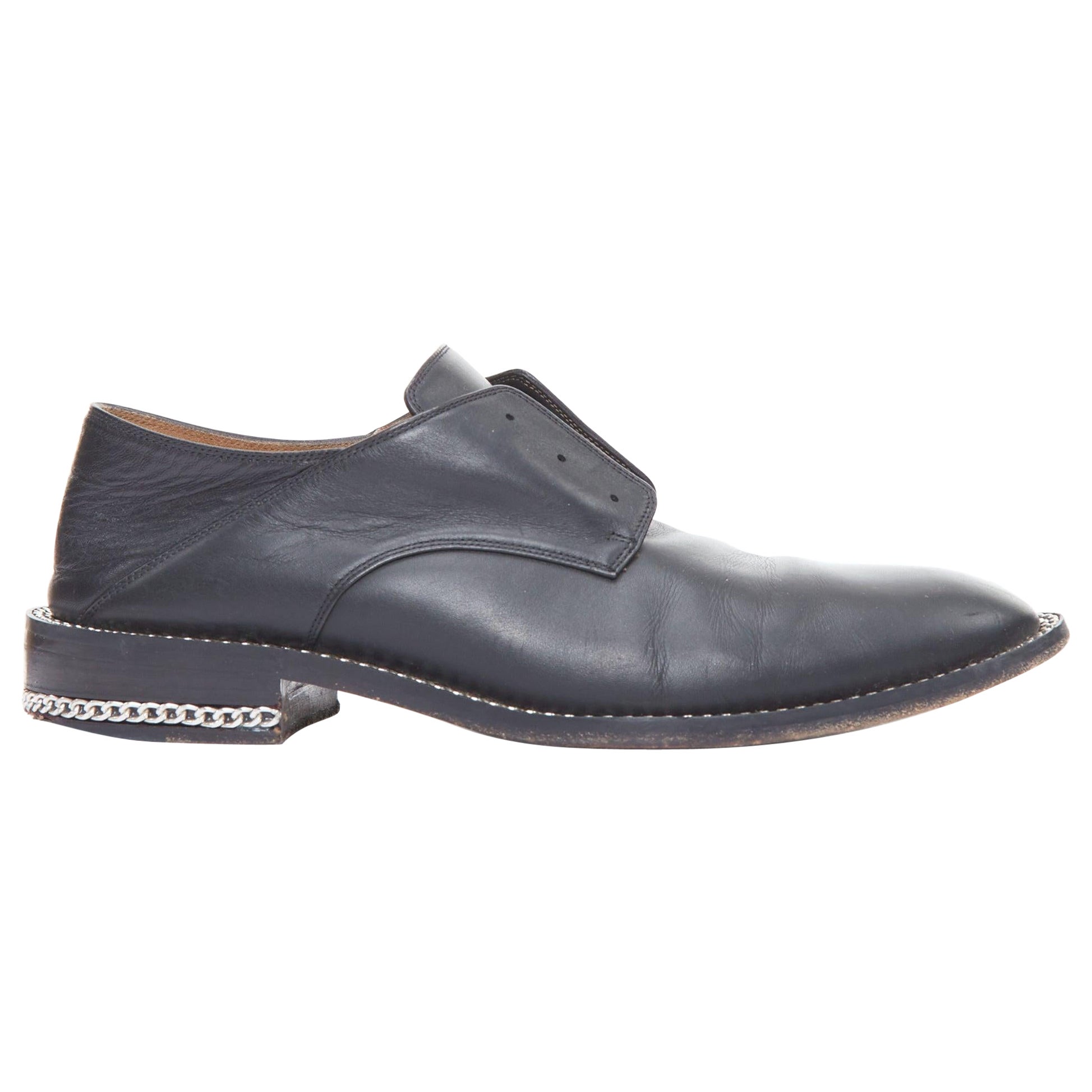 GIVENCHY black leather silver chain block heel brogue shoes For Sale