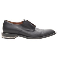 GIVENCHY black leather silver curb chain trimmed lace-less brogue EU38