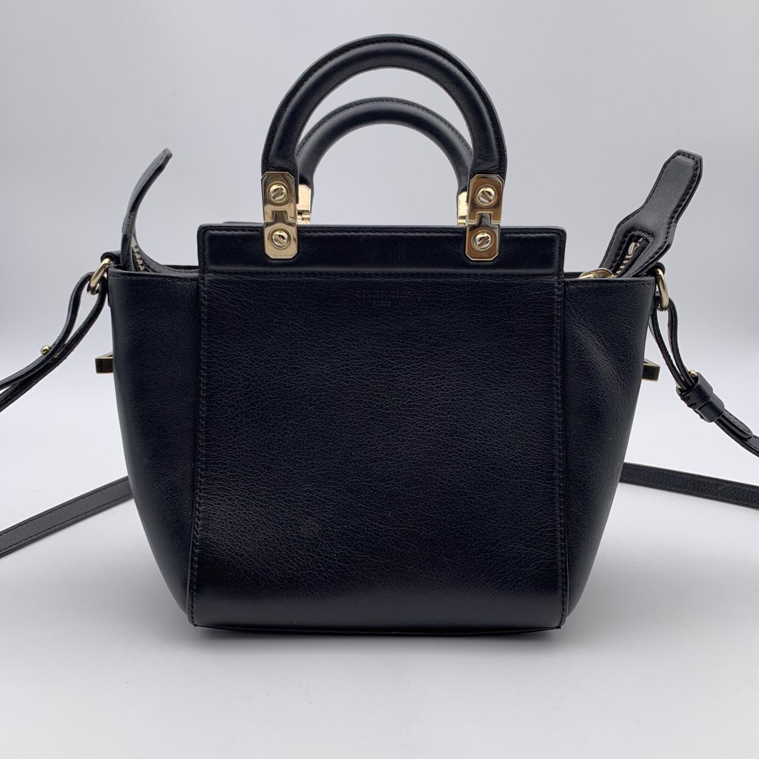 Givenchy Black Leather Small HDG Tote Bag Handbag with Strap In Excellent Condition In Rome, Rome