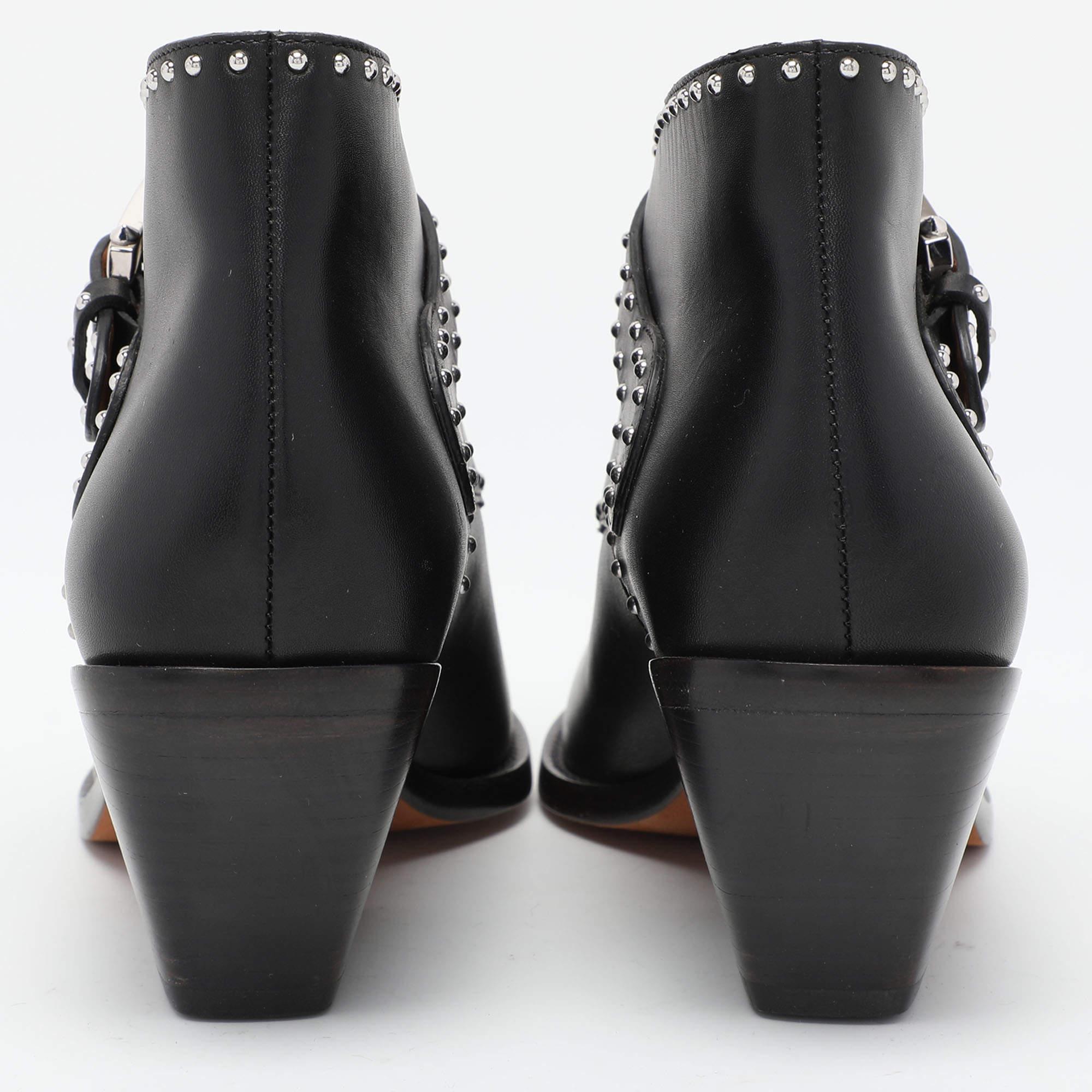 Givenchy Black Leather Studded Accents Western Boots Size 35 1