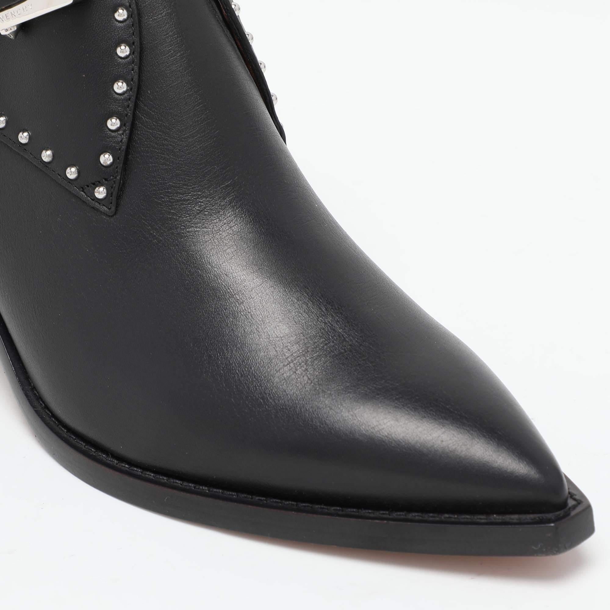 Givenchy Black Leather Studded Accents Western Boots Size 35 3