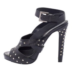 Givenchy Black Leather Studded Ankle Strap Sandals Size 37