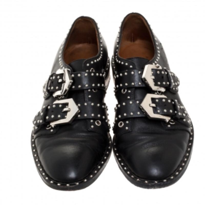 Givenchy Schwarze Nieten-Doppel-Monk-Flats aus Leder Größe 36 Damen im Angebot