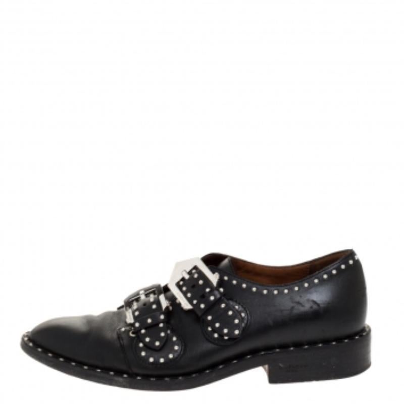 Givenchy Schwarze Nieten-Doppel-Monk-Flats aus Leder Größe 36 im Angebot 2