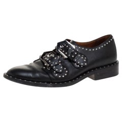 Givenchy Black Leather Studded Double Monk Flats Size 36