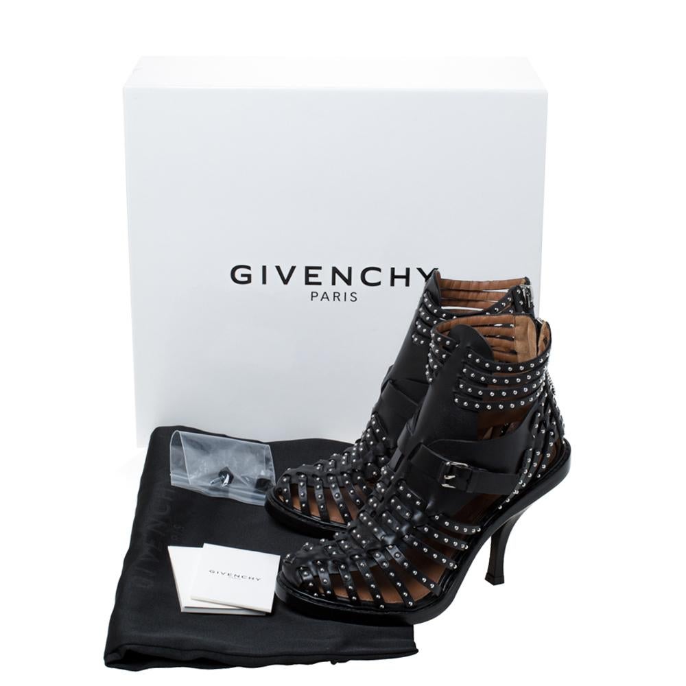 Givenchy Black Leather Studded Gladiator Sandals Size 37 1