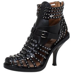 Givenchy Black Leather Studded Gladiator Sandals Size 37