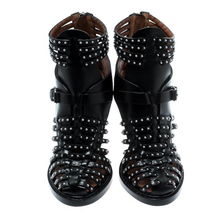 Givenchy Black Leather Studded Gladiator Sandals Size 37.5 For Sale at ...
