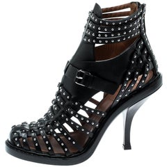Givenchy Black Leather Studded Gladiator Sandals Size 38
