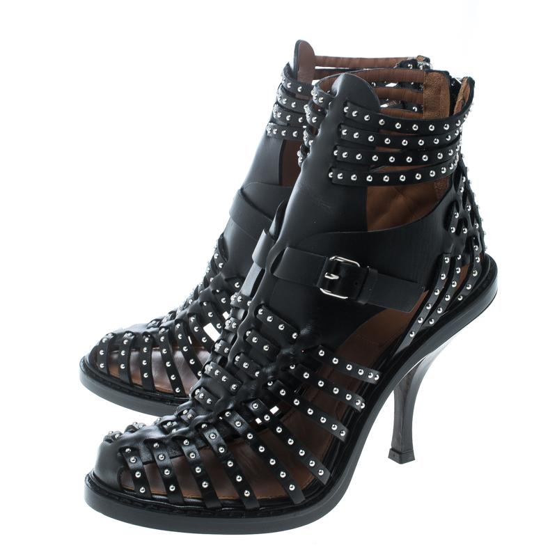 Givenchy Black Leather Studded Gladiator Sandals Size 38.5 2