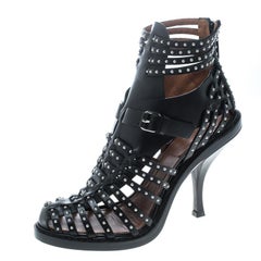 Givenchy Black Leather Studded Gladiator Sandals Size 38.5