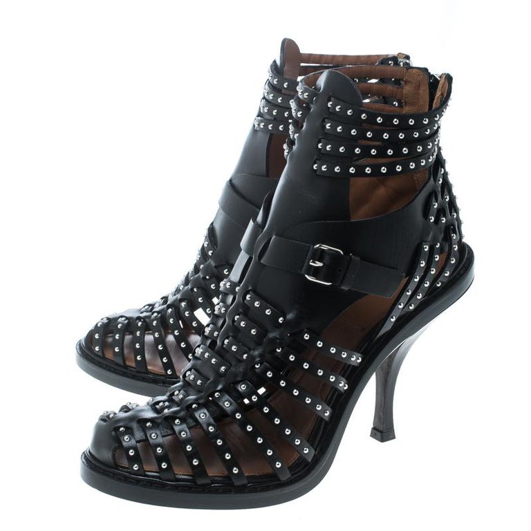 Givenchy Black Leather Studded Gladiator Sandals Size 39