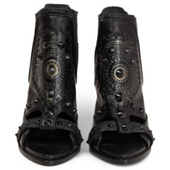 GIVENCHY black leather STUDDED PEEP TOE Ankle Boots Shoes 38