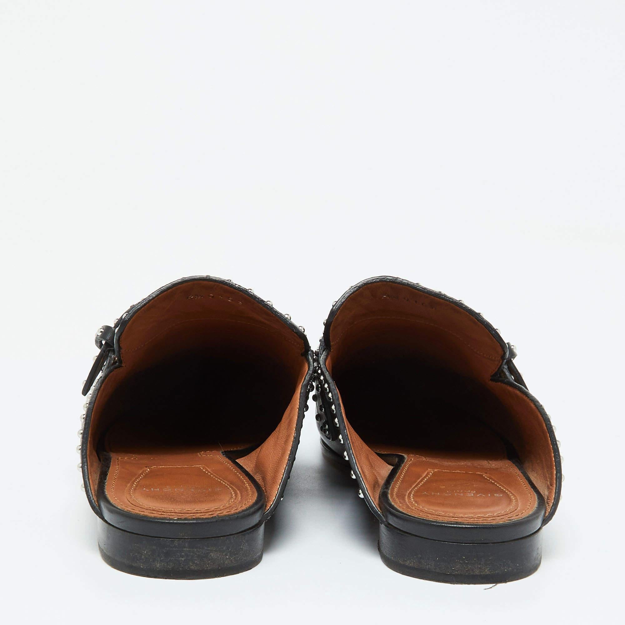Givenchy Black Leather Studded Pointed Toe Loafer Mules Size 36 For Sale 1