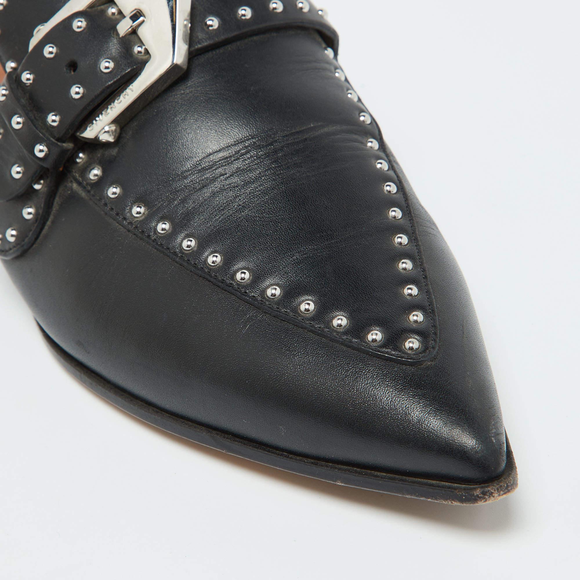 Givenchy Black Leather Studded Pointed Toe Loafer Mules Size 36 For Sale 3