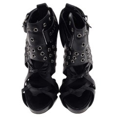 Givenchy Black Leather Studded Strappy Ankle Boots Size 38