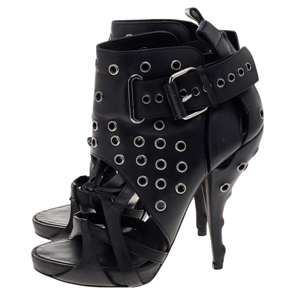 Givenchy Black Leather Studded Strappy Ankle Boots Size 38 For Sale 1