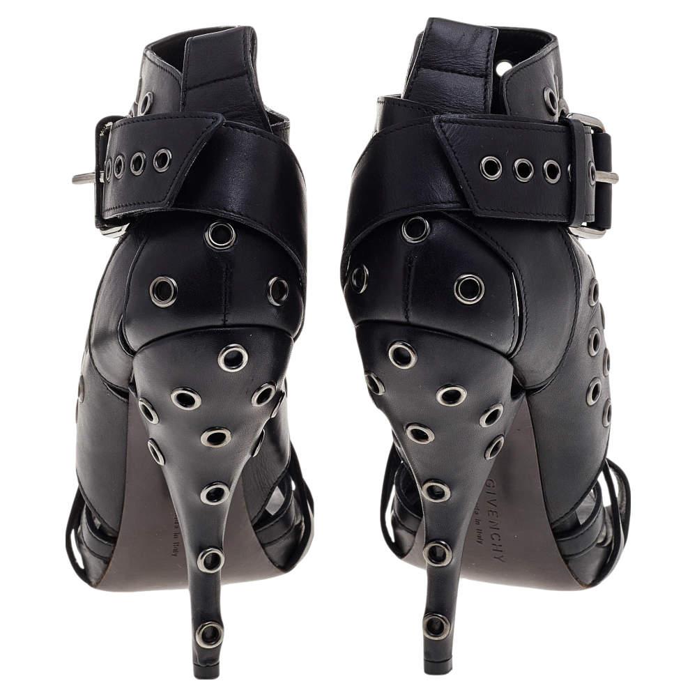 Givenchy Black Leather Studded Strappy Ankle Boots Size 38 2