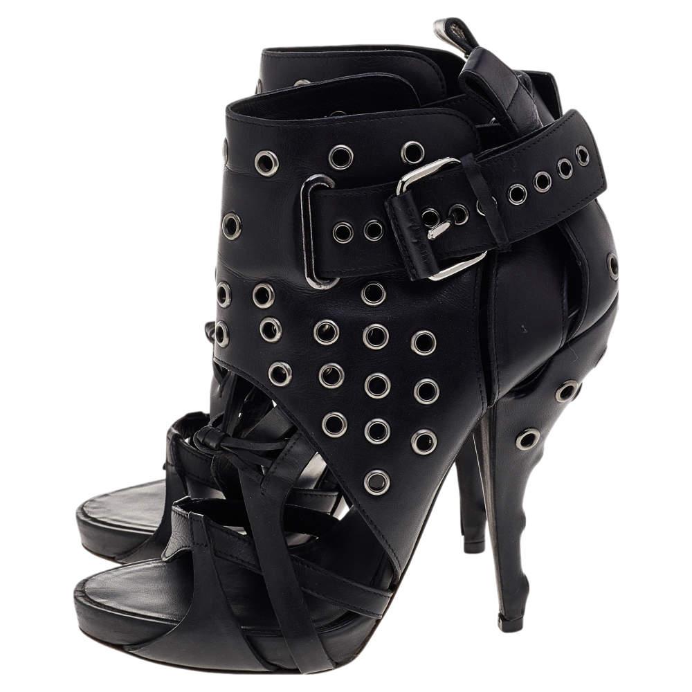 Givenchy Black Leather Studded Strappy Ankle Boots Size 38 3
