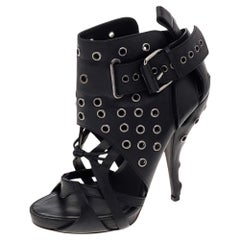 Used Givenchy Black Leather Studded Strappy Ankle Boots Size 38