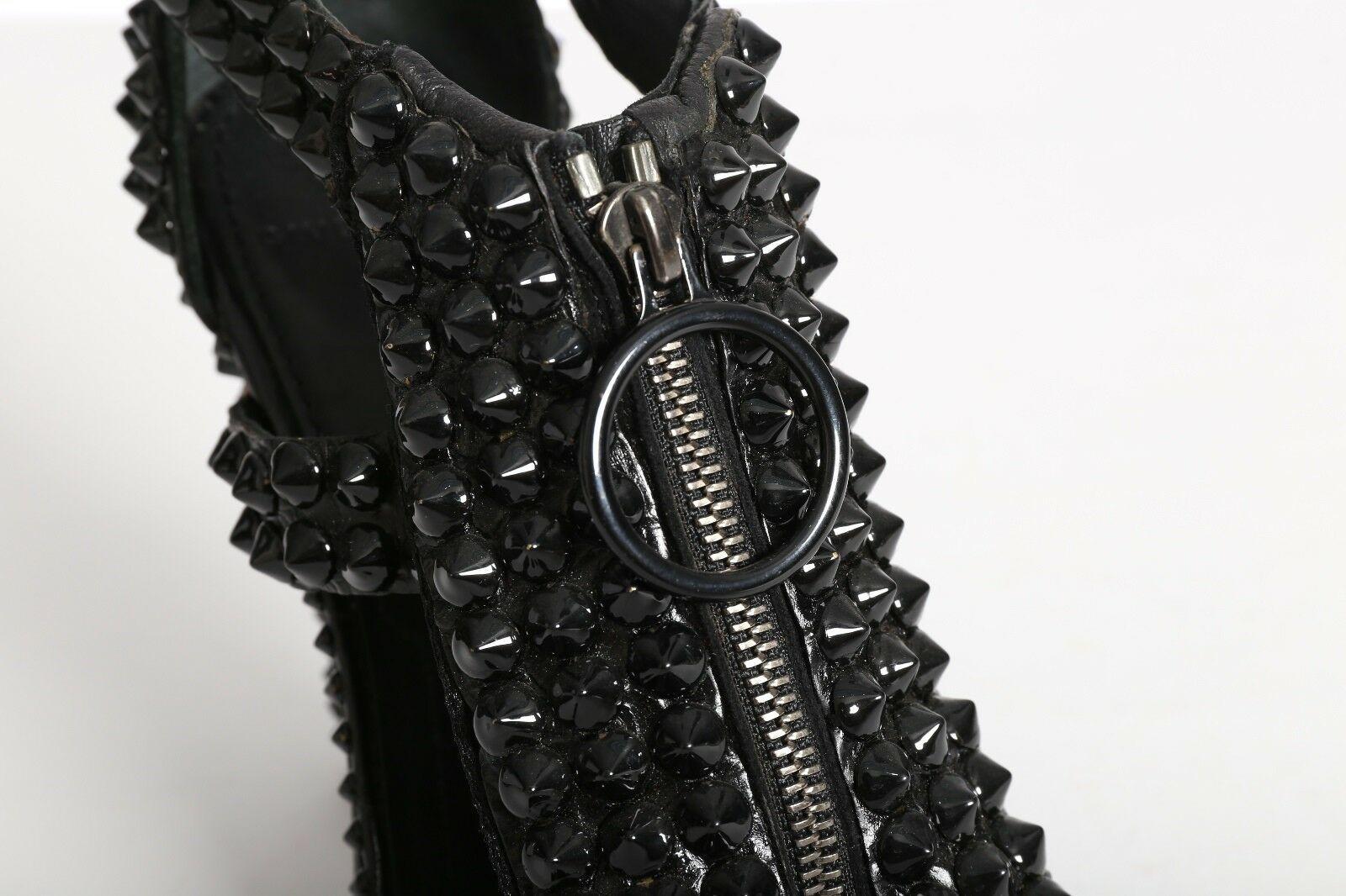 Women's GIVENCHY black leather studded zip front sandals heels EU37.5 US7.5 UK4.5