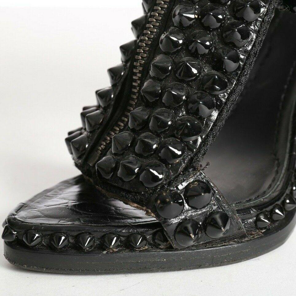 GIVENCHY black leather studded zip front sandals heels EU37.5 US7.5 UK4.5 1
