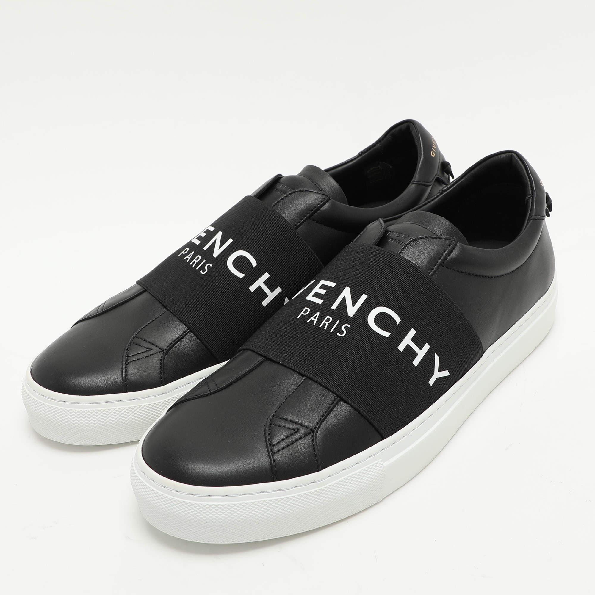 Packed with style and comfort these Givenchy sneakers are gentle on the feet so that you can glide through the day. They have a sleek upper with a branded elastic strap and theyre set on durable rubber soles.