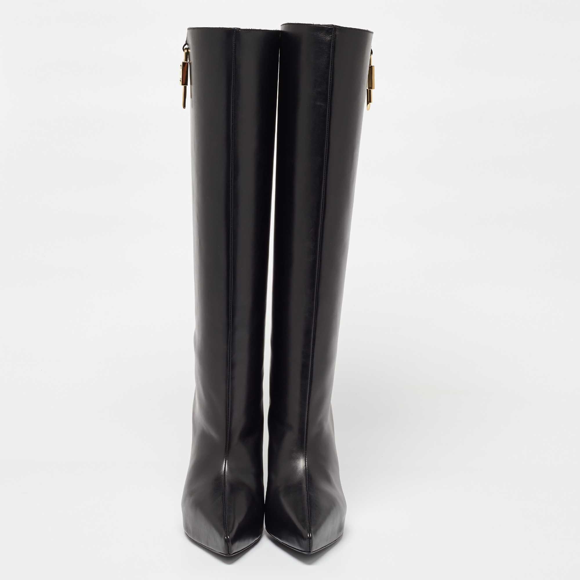 Givenchy Black Leather Wedge Knee Length Boots Size 37 In New Condition For Sale In Dubai, Al Qouz 2