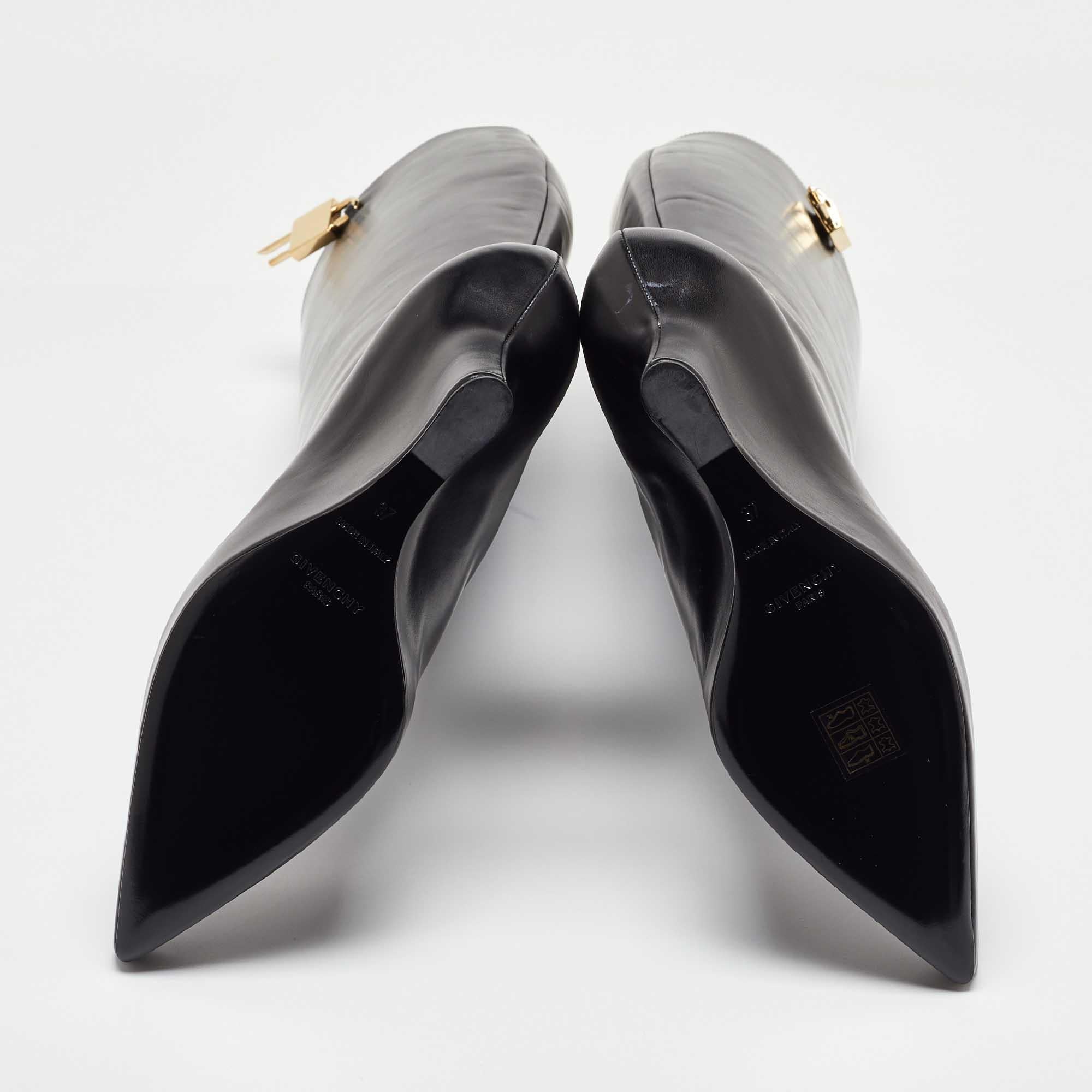 Givenchy Black Leather Wedge Knee Length Boots Size 37 For Sale 2
