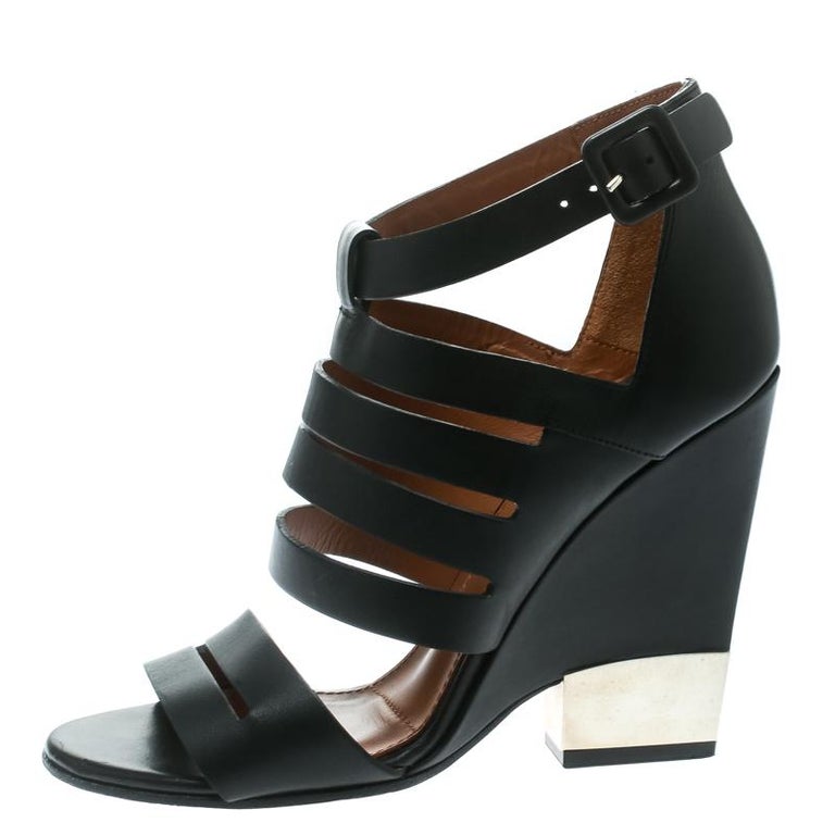 Givenchy Black Leather Wedge Sandals Size 35.5 For Sale at 1stdibs