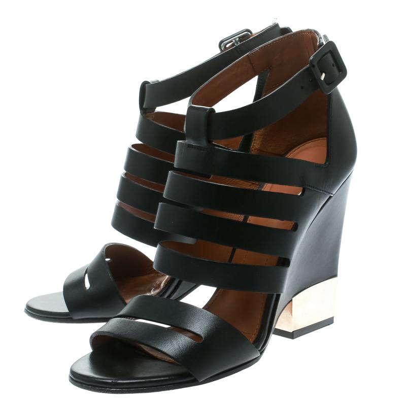 Givenchy Black Leather Wedge Sandals Size 35.5 2