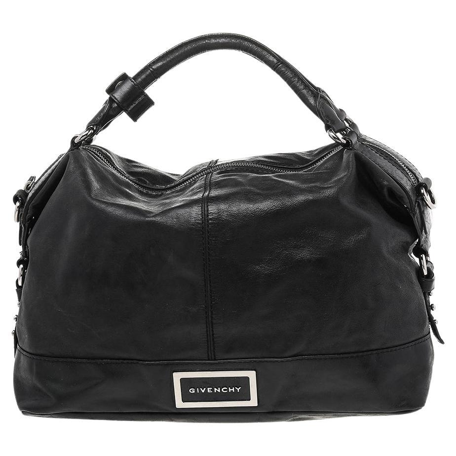 Givenchy Grey/Black Signature Canvas and Leather Boston Bag For Sale at