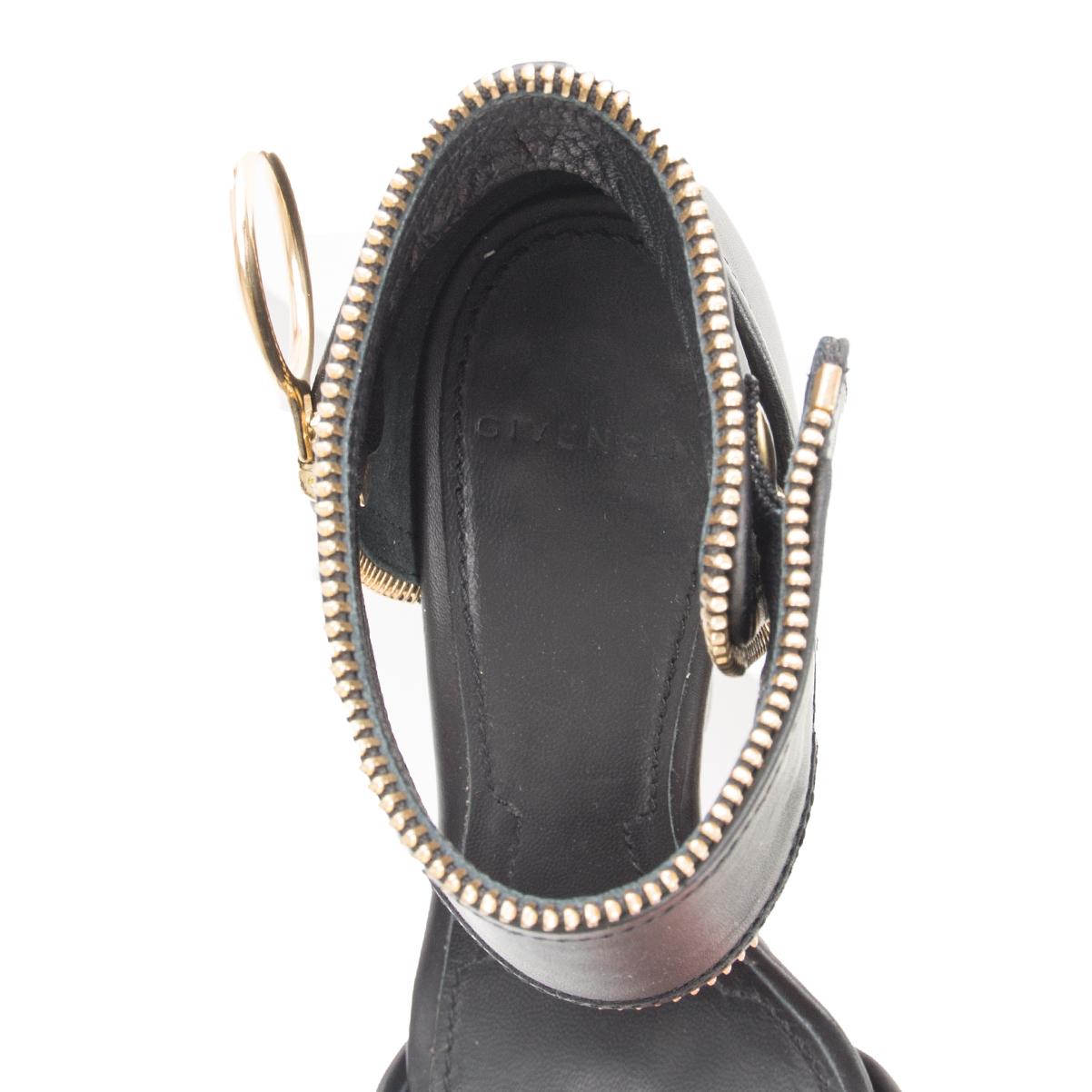 Black GIVENCHY black leather ZIPPER PLATFORM Sandals Shoes 37 For Sale