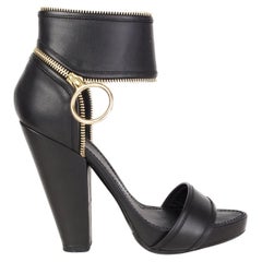 GIVENCHY black leather ZIPPER PLATFORM Sandals Shoes 37