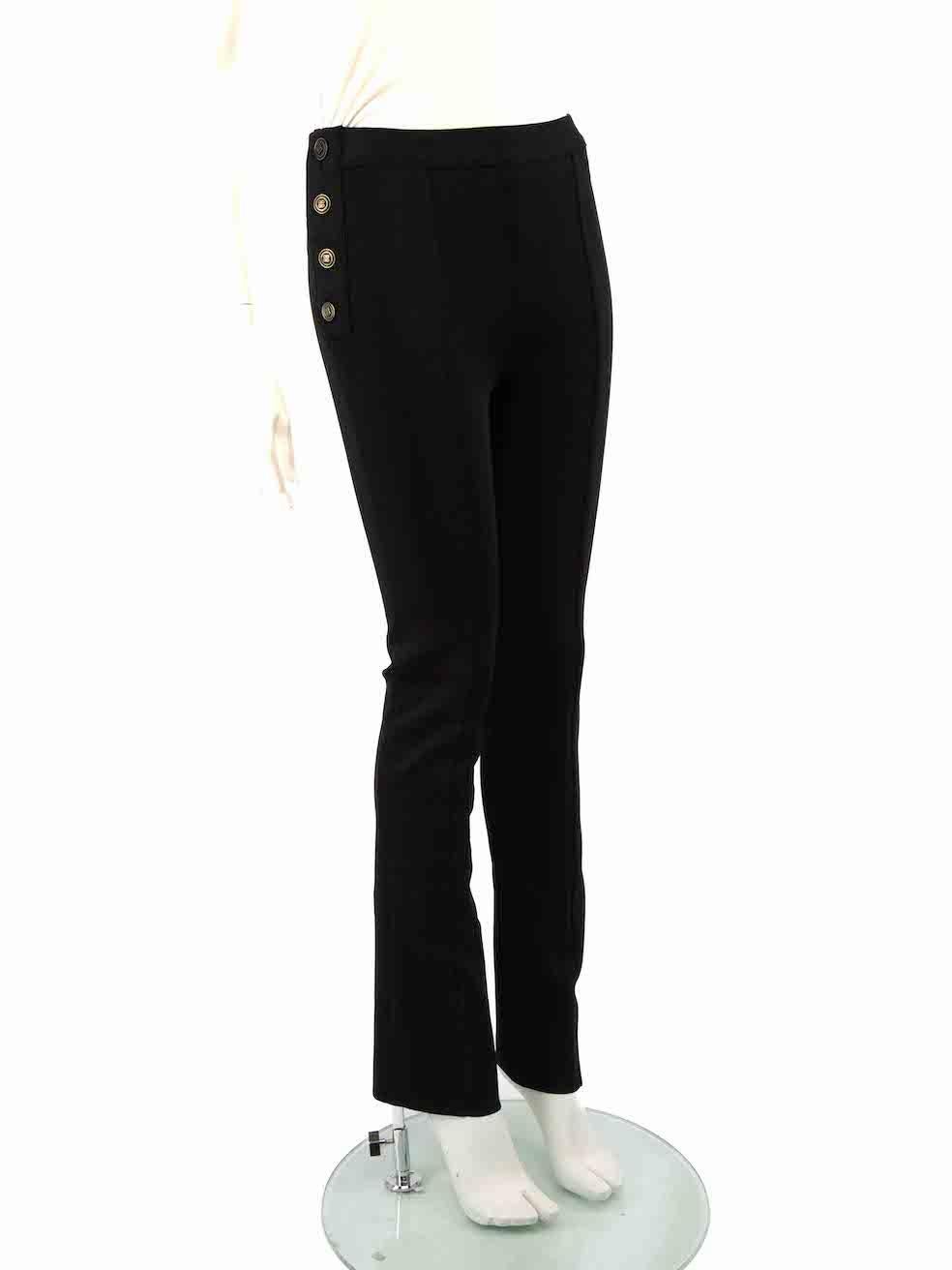 CONDITION is Very good. Hardly any visible wear to trouser is evident on this used Givenchy designer resale item.
 
 
 
 Details
 
 
 Black
 
 Viscose
 
 Skinny trousers
 
 High rise
 
 Stretchy
 
 Logo button detail on sides
 
 2x Side zip closure