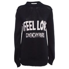 Givenchy Black Logo Intarsia Rib Knit Distressed Sleeve Sweater S