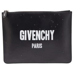 Givenchy Black/Logo Leather Distressed Logo Zip Pouch