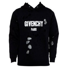 Givenchy Black Logo Print Cotton Distressed Hooded Sweatshirt S