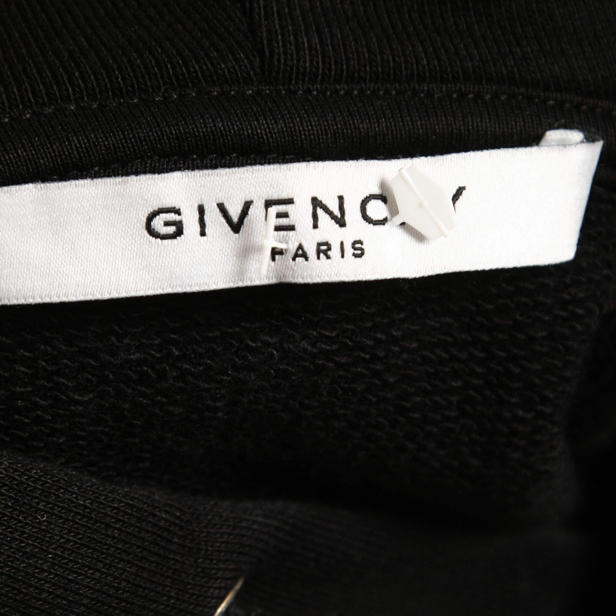 Men's Givenchy Black Logo Print Cotton Hooded Sweatshirt XS For Sale