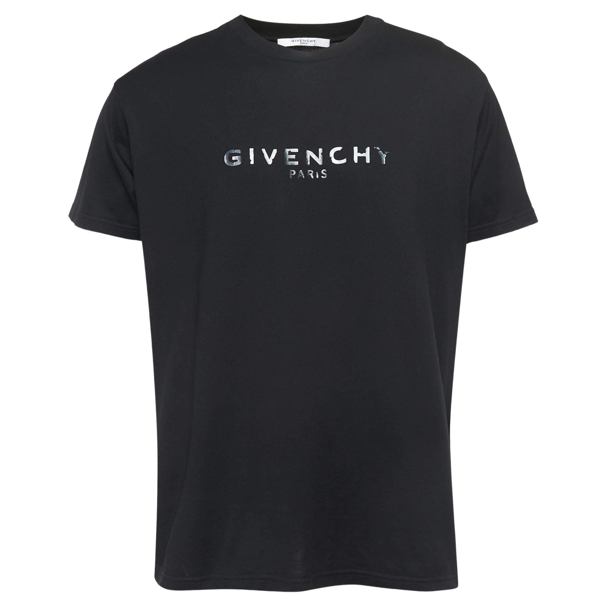 Givenchy Black Logo Print Cotton Oversized T-Shirt S en vente