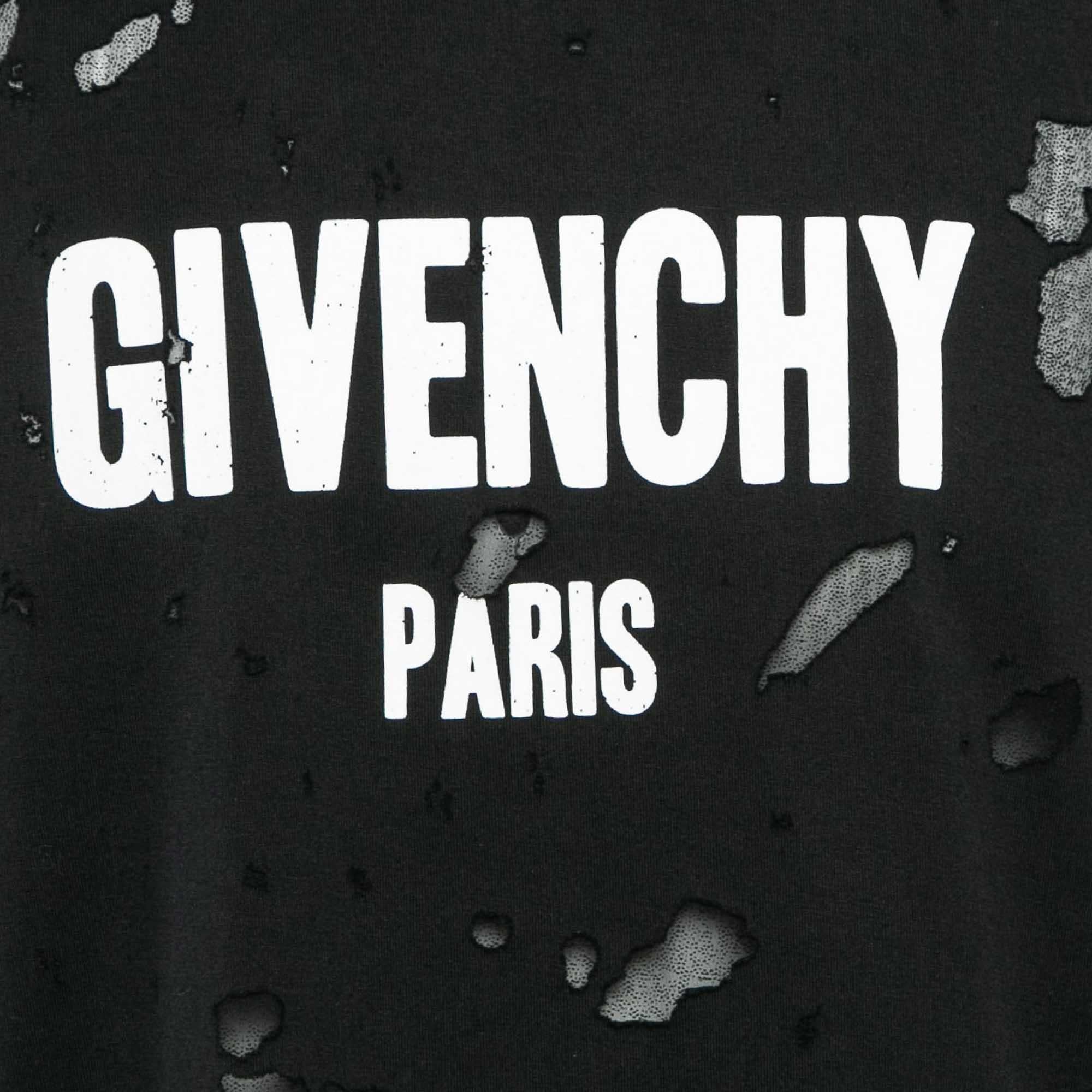 Givenchy Black Logo Print Distressed Cotton Knit Crew Neck T-Shirt XS In Excellent Condition For Sale In Dubai, Al Qouz 2