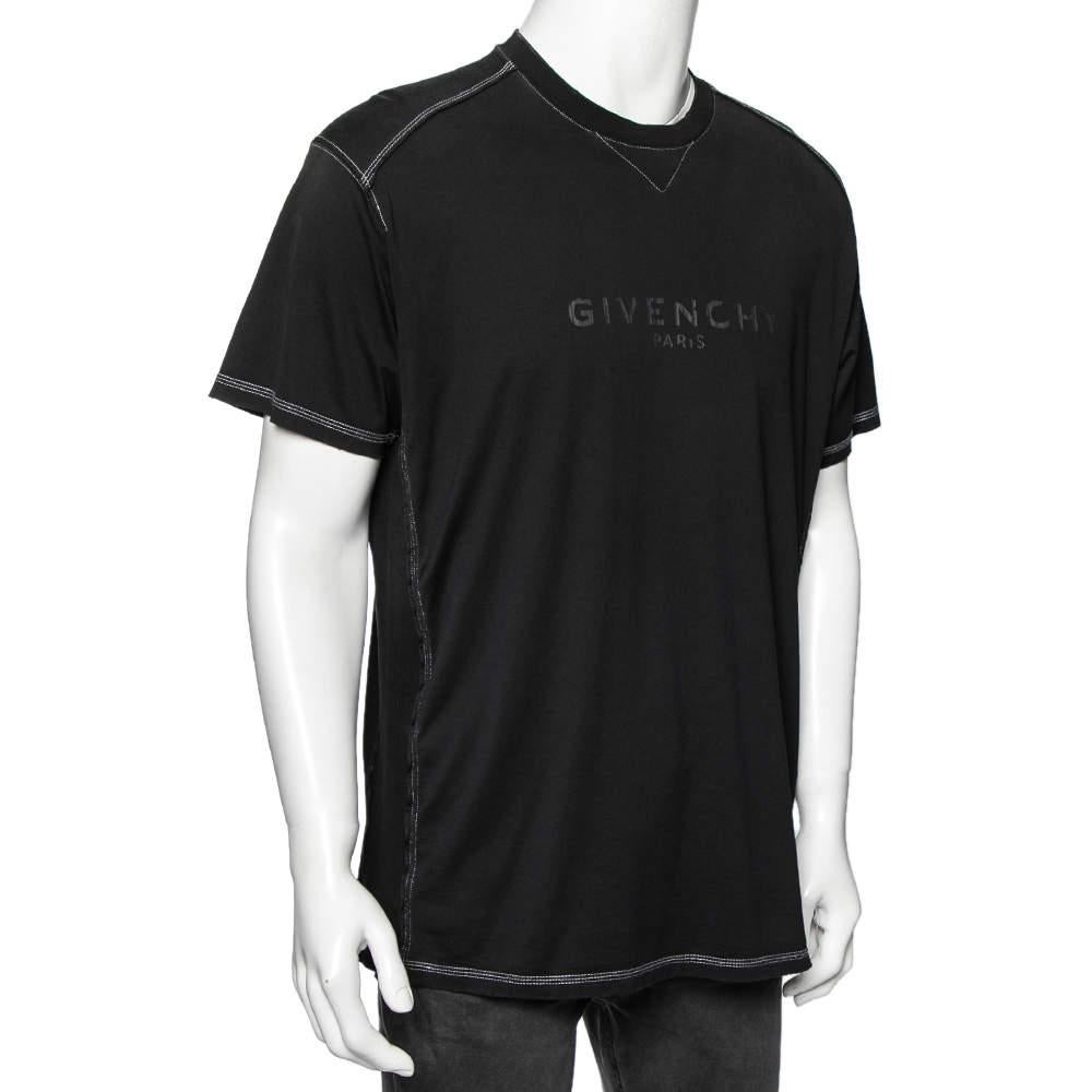 Givenchy Black Logo Printed Side Trim Detail Distressed T-Shirt S In Fair Condition For Sale In Dubai, Al Qouz 2