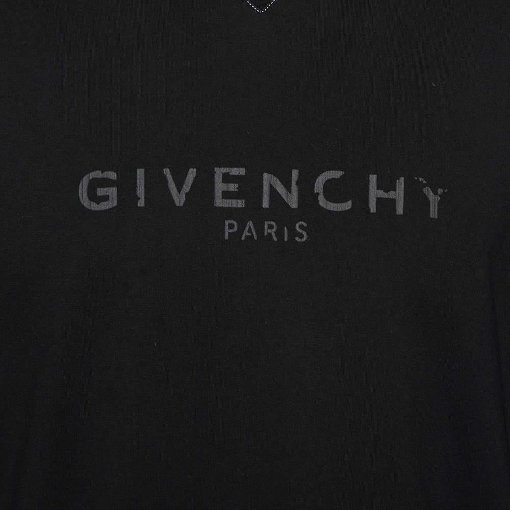 Givenchy Black Logo Printed Side Trim Detail Distressed T-Shirt S For Sale 1