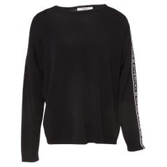 Givenchy Black Logo Tape Trim Wool Knit Crew Neck Sweatshirt L