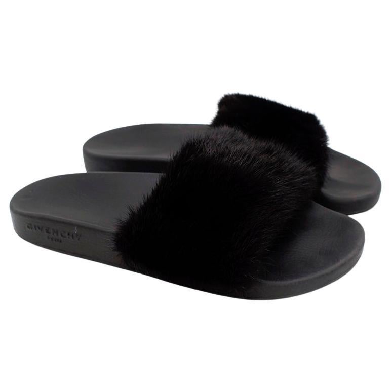 Givenchy Black Mink Fur Sliders - US 39 For Sale