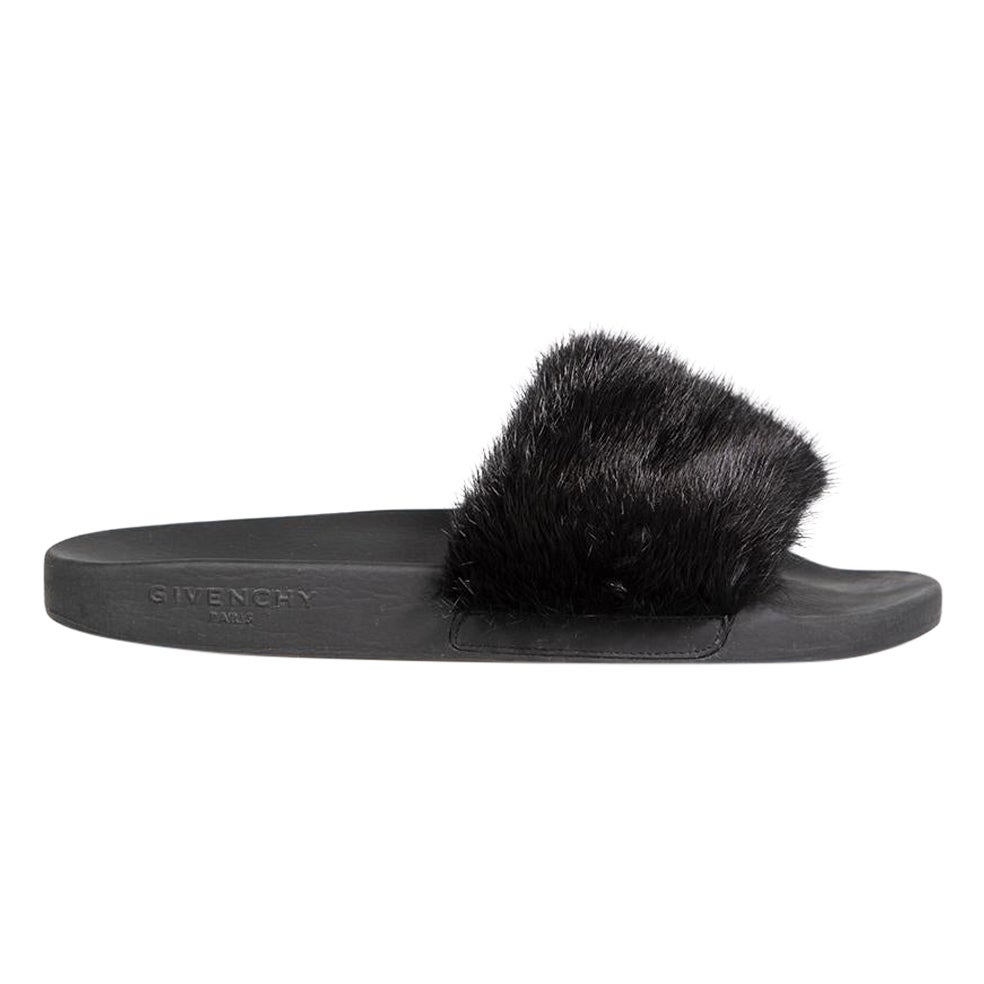 Givenchy Black Mink Fur Slides Size IT 40 For Sale
