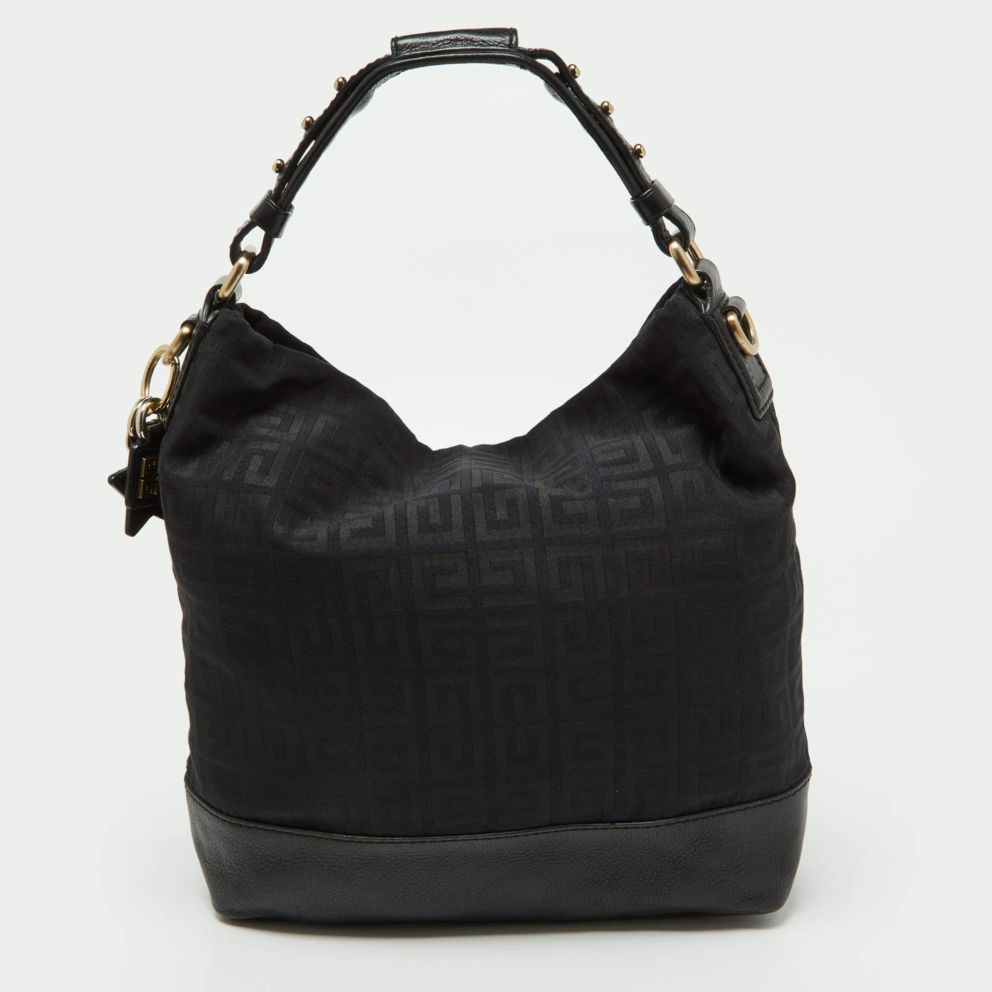 Givenchy Black Monogram Canvas and Leather Bucket Hobo For Sale 4